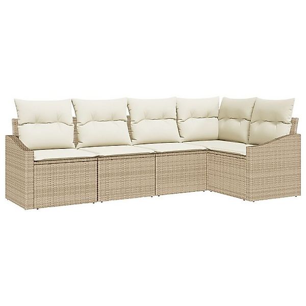 vidaXL Loungesofa 5-tlg. Garten-Sofagarnitur mit Kissen Beige Poly Rattan, günstig online kaufen