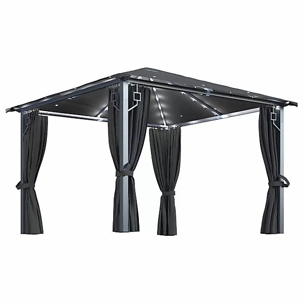 Pavillon Mit Vorhängen & Lichterketten 300x300 Cm Anthrazit Alu günstig online kaufen