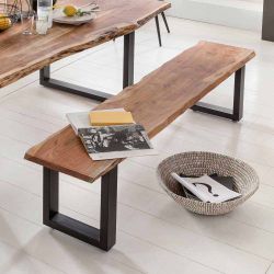 Esszimmer Sitzbank mit Baumkante Akazie Massivholz günstig online kaufen