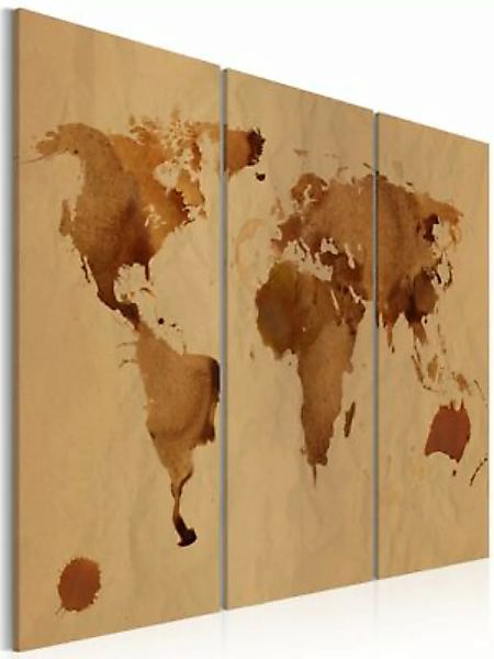 artgeist Wandbild Die Welt gemalt mit Kaffee - Triptychon braun-kombi Gr. 6 günstig online kaufen