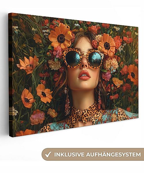 OneMillionCanvasses® Leinwandbild Frauen - Blumen - Modern - Brille - Abstr günstig online kaufen