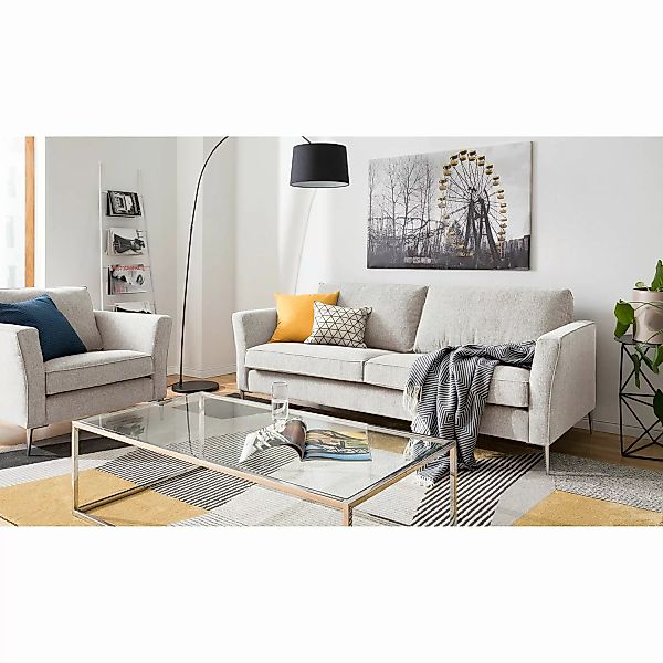 home24 Fredriks Sofa Mirabela 3-Sitzer Kies Strukturstoff 209x85x92 cm günstig online kaufen