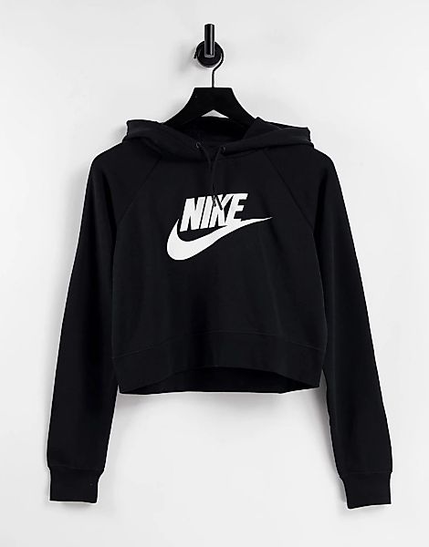 Nike – Kurz geschnittener Kapuzenpullover in Schwarz mit Swoosh-Logo günstig online kaufen