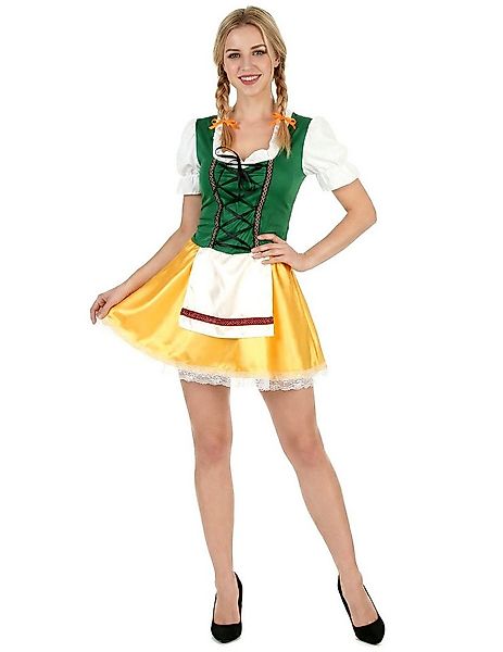 JADEO Kostüm Süßes Bayerin Dirndl Damenkostüm grün-gelb-weiss günstig online kaufen