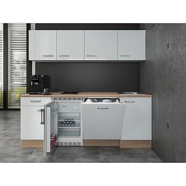 Flex-Well Exclusiv Büroküche Valero 210 cm Hochglanz Weiß-Sonoma Eiche günstig online kaufen