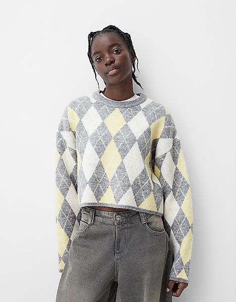 Bershka Jacquard-Pullover Mit Rautenmuster Damen M Gelb günstig online kaufen