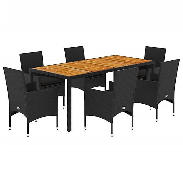 vidaXL 7-Tlg Garten-Essgruppe mit Kissen Schwarz Poly Rattan Akazie 3278673 günstig online kaufen