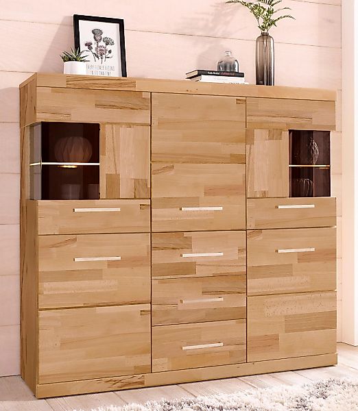 Home affaire Highboard "Ribe,125cm breit,115cm hoch, Fronten Massivholz,5Tü günstig online kaufen