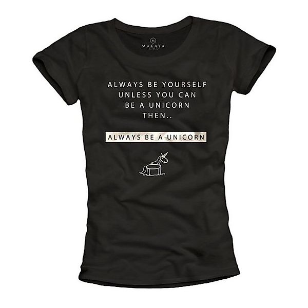 MAKAYA Print-Shirt Damen Schwarz mit Aufdruck Print Einhorn Unicorn Sprüche günstig online kaufen