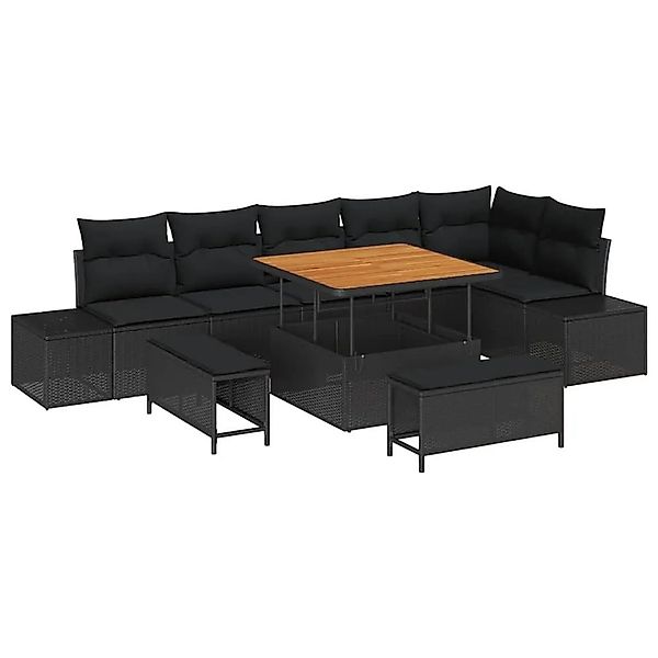 vidaXL Gartensofa-Set mit Kissen 9 Stk Schwarz Poly Rattan 3364744 günstig online kaufen