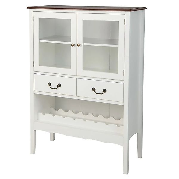 Costway Küchenschrank Kiefernholz Weiß 2 Schubladen 2 Glastüren günstig online kaufen