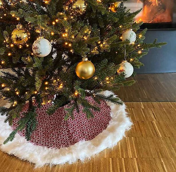 Abdeckung für Christbaumständer Weihnachtsbaum Decke Stoff Rot Weiß Schneef günstig online kaufen