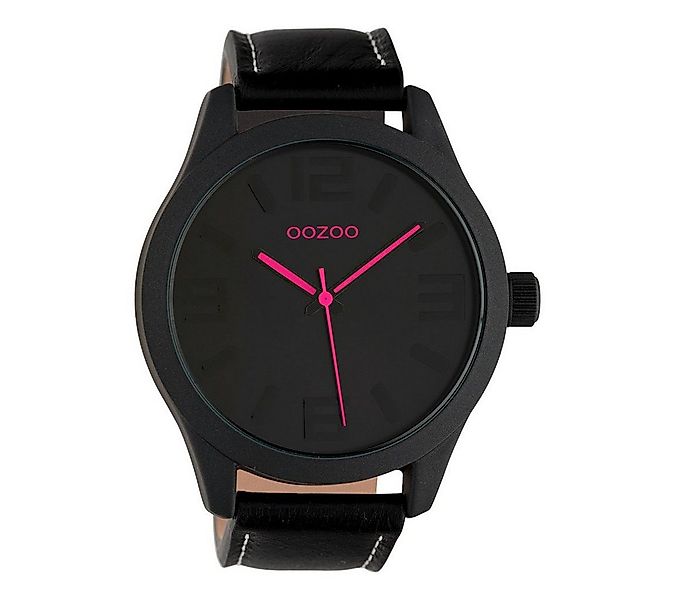 OOZOO Quarzuhr Basic XXL Armbanduhr C1068 Pink Lederband Schwarz 46 mm günstig online kaufen