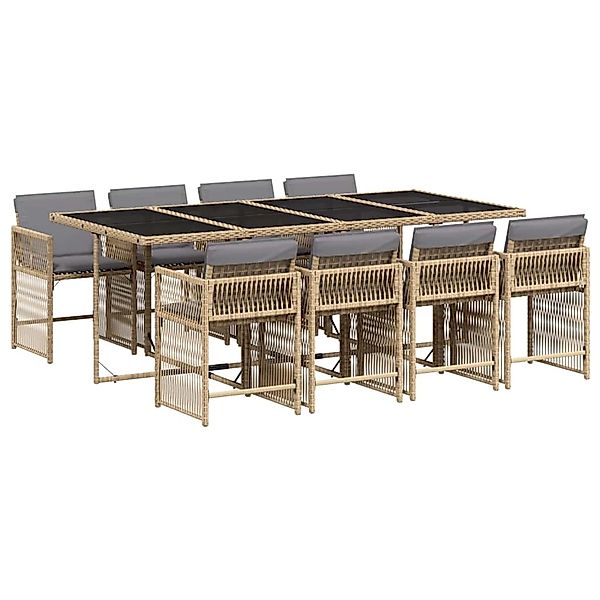 vidaXL 9-Tlg Garten-Essgruppe mit Kissen Beigemischung Poly Rattan 3211644 günstig online kaufen