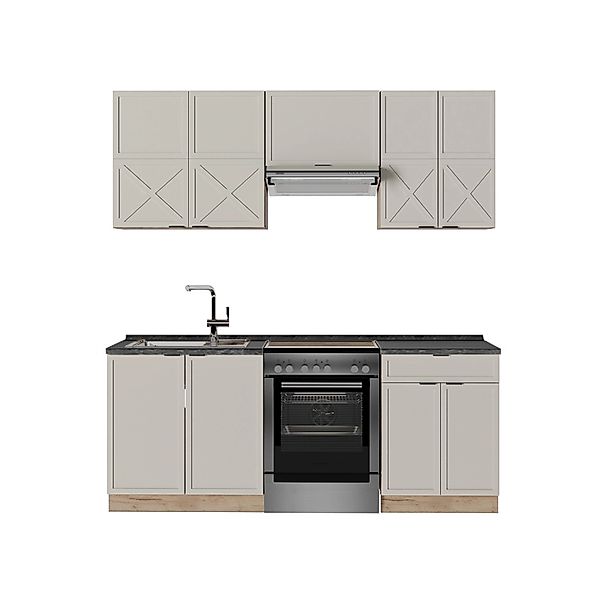 Vicco Fame-Line Küchenzeile GrauBeige/Goldkraft Eiche 200 cm AP Anthrazit günstig online kaufen