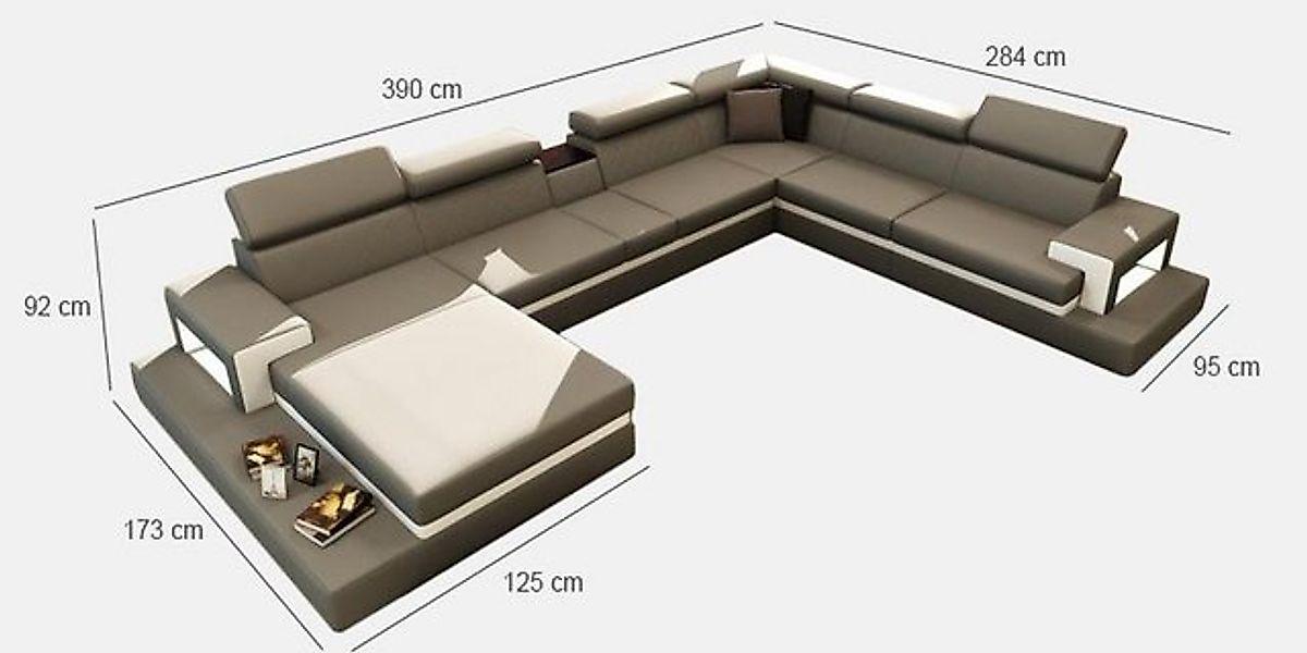 JVmoebel Ecksofa Ledersofa Sofa Ecksofa U Form Couch Wohnlandschaft Designe günstig online kaufen