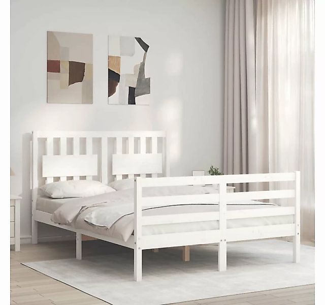 furnicato Bett Massivholzbett mit Kopfteil Weiß 140x200 cm günstig online kaufen