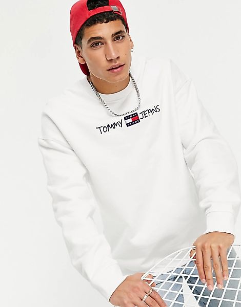 Tommy Jeans – Gerade geschnittenes Sweatshirt in Weiß mit Rundhalsausschnit günstig online kaufen