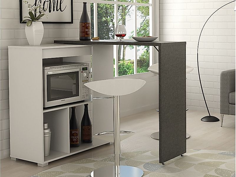 Bartisch drehbar mit Stauraum - Weiß & Beton-Effekt - SATURNE günstig online kaufen