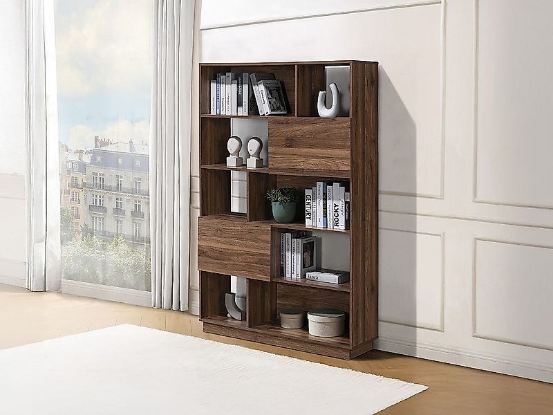 Bücherregal mit 2 Türen & 8 Fächern - Holzfarben dunkel - CEVANIA günstig online kaufen