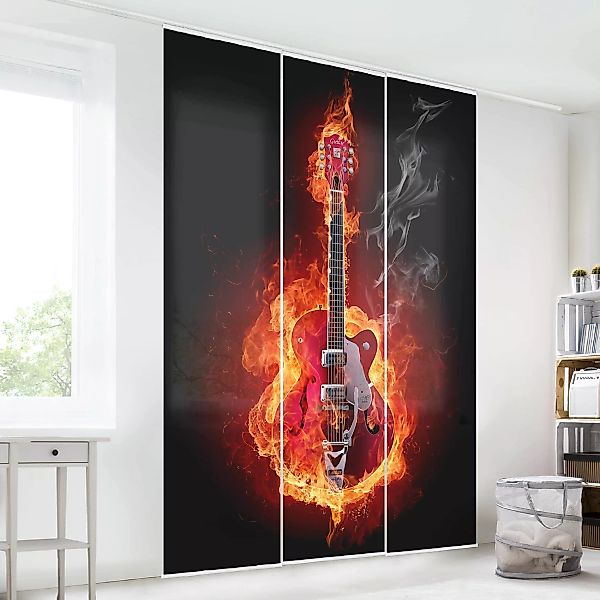 Schiebegardinen Set Gitarre in Flammen günstig online kaufen