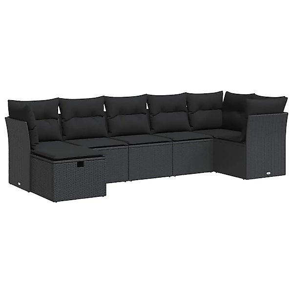 vidaXL 7-Tlg Garten-Sofagarnitur mit Kissen Schwarz Poly Rattan 3325301 günstig online kaufen