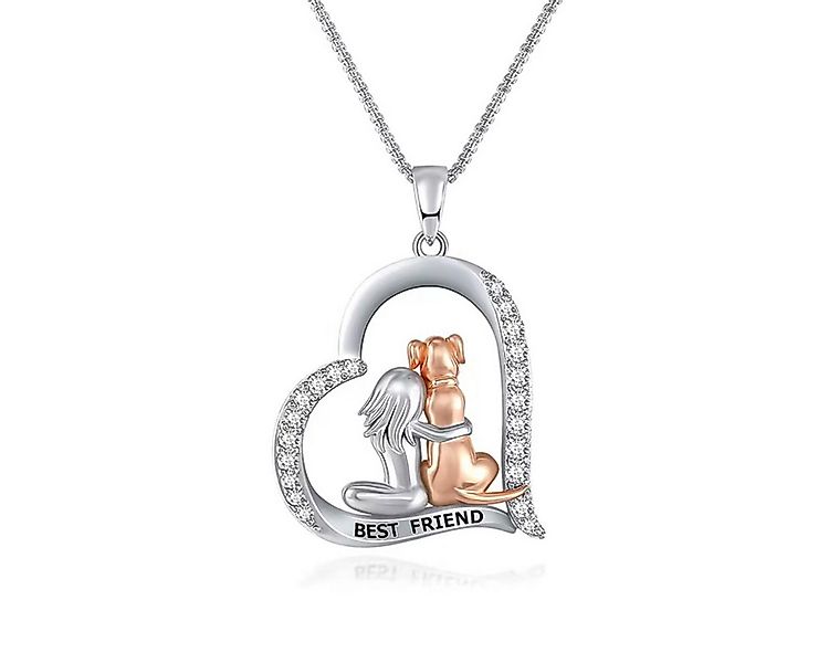ELLAWIL Silberkette Beste Freunde Hund Herzanhänger Herzkette Zirkonia Glit günstig online kaufen