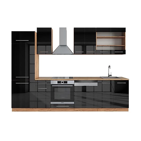 Vicco Fame-Line Küchenzeile Anthrazit Hochglanz/Goldkraft Eiche 300 cm AP E günstig online kaufen