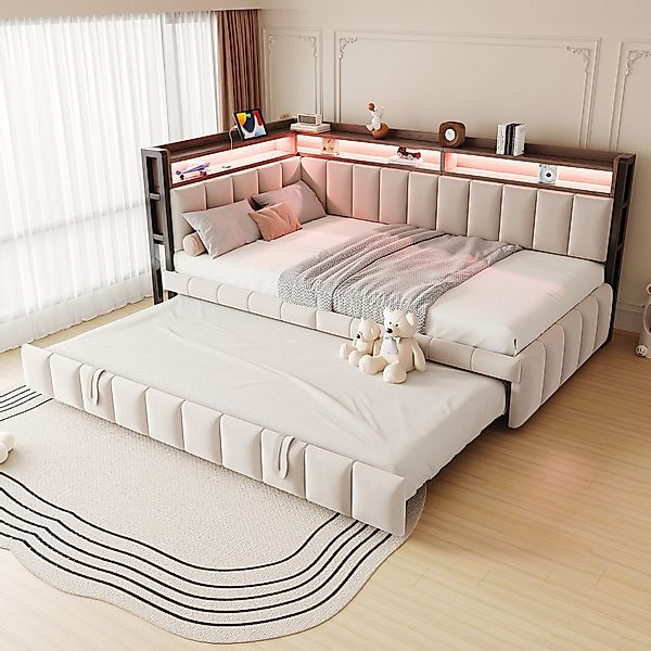 Flieks Daybett, LED Polsterbett Schlafsofa 90x200cm günstig online kaufen