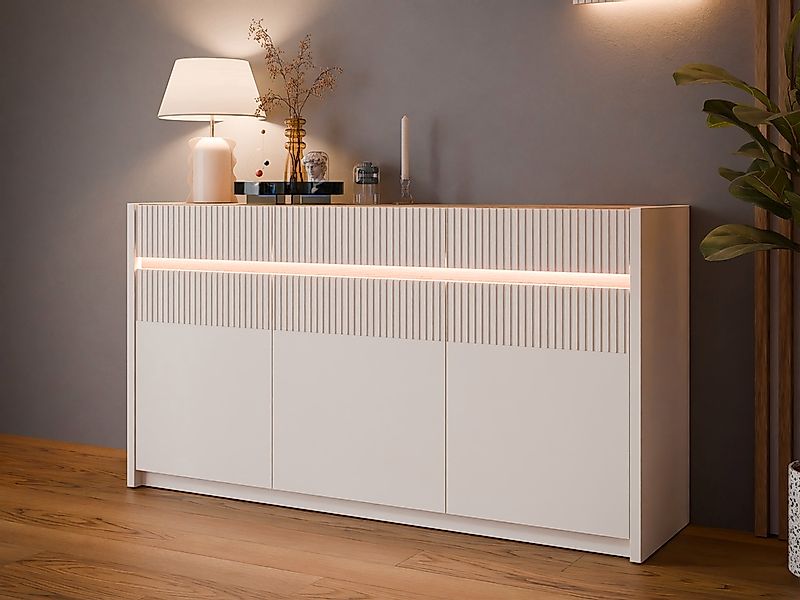 FORTE Sideboard "Oak Squere", Sideboard, Beleuchtung, Soft Close, Lamelleno günstig online kaufen