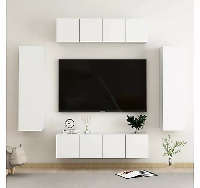 vidaXL Kleiderschrank 6-tlg TV-Schrank-Set Weiß Spanplatte günstig online kaufen