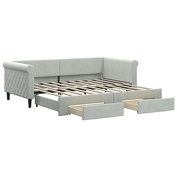 vidaXL Ausziehbett, Tagesbett Ausziehbar mit Schubladen Hellgrau 90x190 cm günstig online kaufen