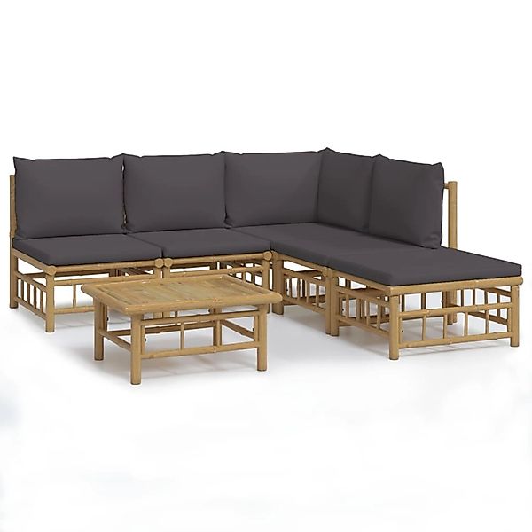 Vidaxl 6-tlg. Garten-lounge-set Mit Dunkelgrauen Kissen Bambus günstig online kaufen