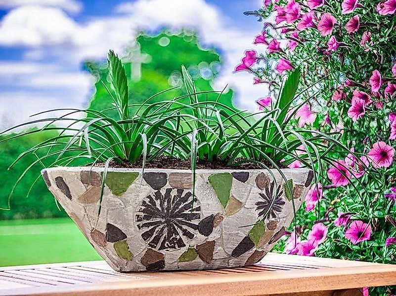 PROREGAL® Blumentopf Blütentopf mit Mosaik, Grau, günstig online kaufen