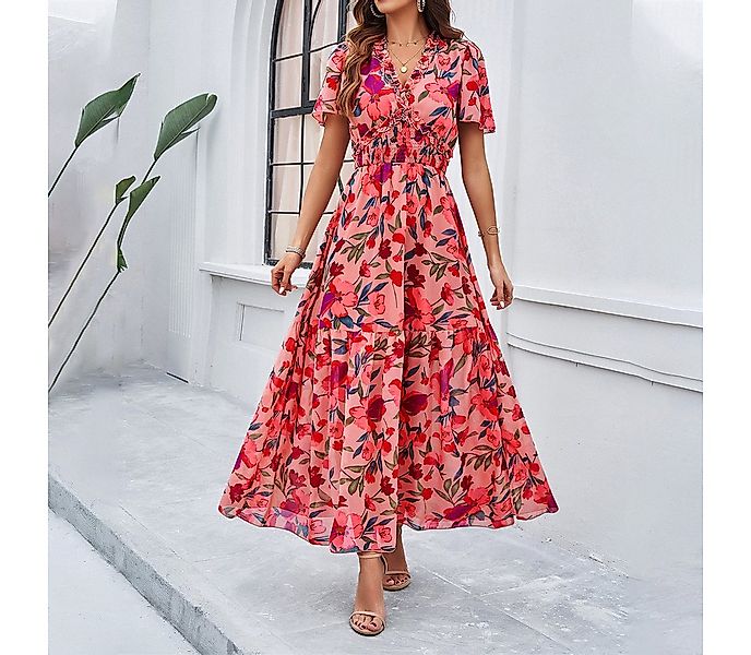 DEBAIJIA Dirndl Sommerkleid Damen Blumenmuster Kleid Lässiger Elegant günstig online kaufen