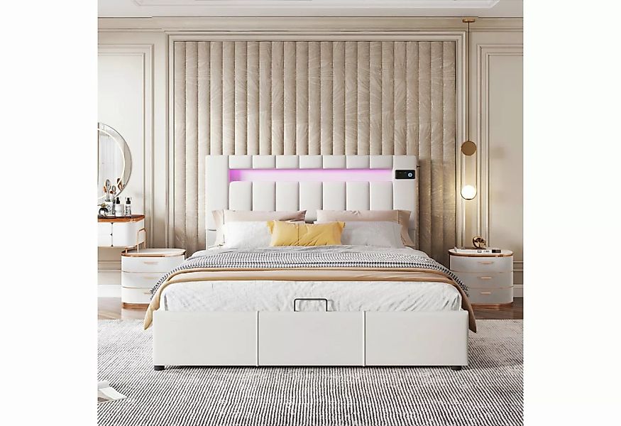 IDEASY Polsterbett Doppelbett, Familienbett, 140x200 cm, (mit 16-farbigem L günstig online kaufen