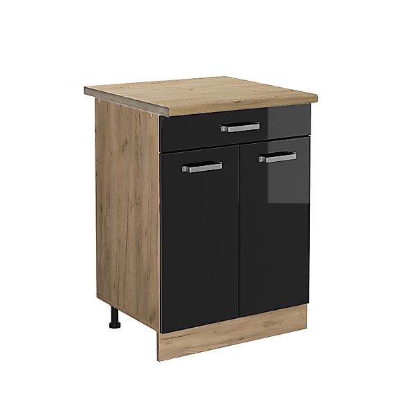 Vicco Küchenunterschrank R-Line Schwarz Hochglanz/Goldkraft Eiche 60 cm mit günstig online kaufen