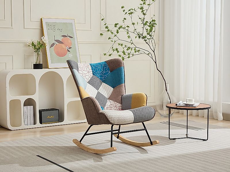 Schaukelsessel - melierter Stoff - Patchwork - mehrfarbig - ELMINA II günstig online kaufen