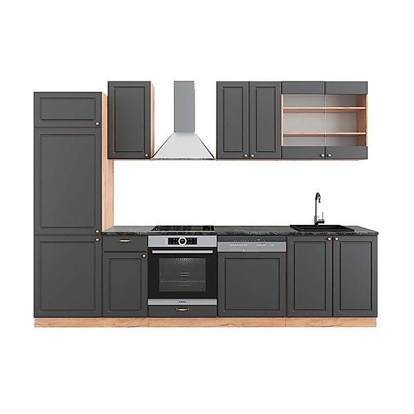 Vicco Fame-Line Küchenzeile Anthrazit Landhaus/Goldkraft Eiche 300 cm AP An günstig online kaufen