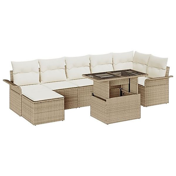 vidaXL Loungesofa 8-teiliges Garten Sofa Set mit Kissen Beige Poly Rattan, günstig online kaufen
