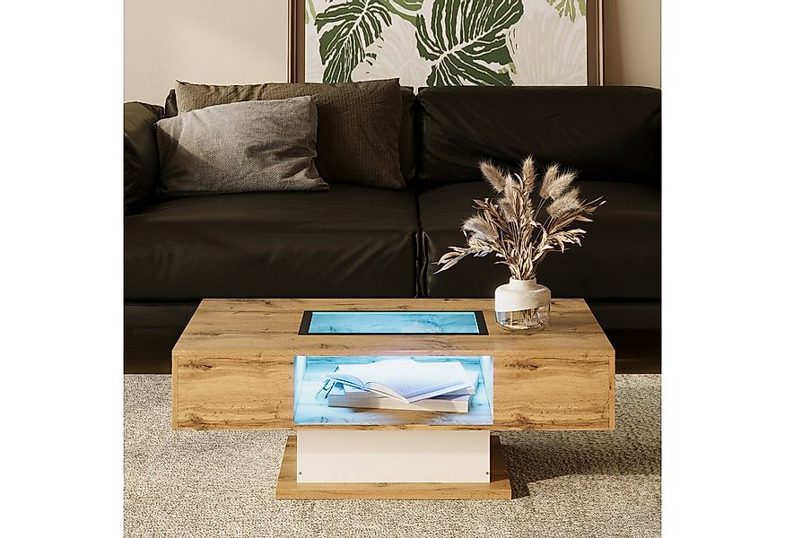 STILVORA Couchtisch mit LED-Licht,Sofatisch Wohnzimmertisch mit Glasplatte& günstig online kaufen