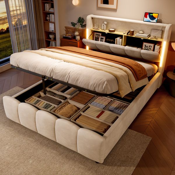 Merax Polsterbett (1-tlg), Hydraulisches Stauraumbett 140x200cm günstig online kaufen