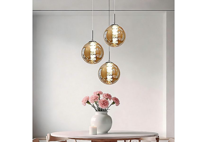 ZMH LED Pendelleuchte Esstisch Höhenverstellbar Kronleuchter 3 Flammig Glas günstig online kaufen