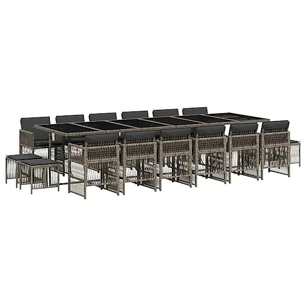 vidaXL 17-Tlg Garten-Essgruppe mit Kissen Grau Poly Rattan 3211004 günstig online kaufen