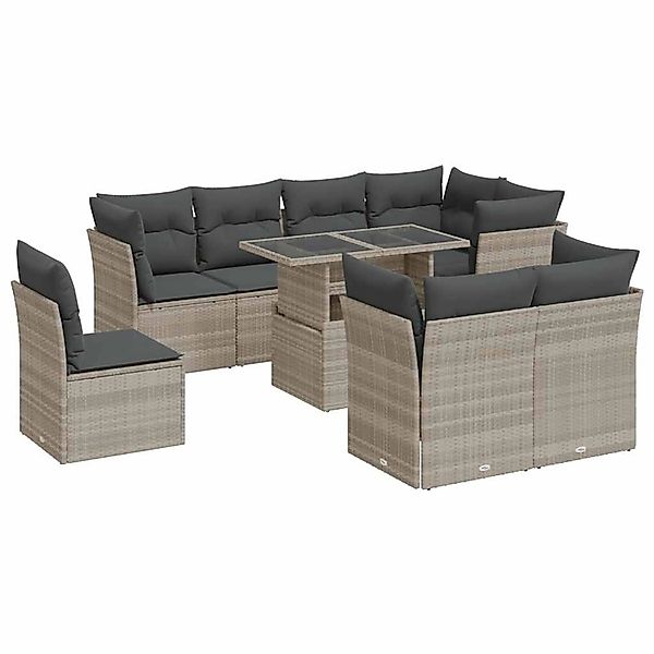 vidaXL 9-Tlg Garten-Sofagarnitur mit Kissen Hellgrau Poly Rattan 3326183 günstig online kaufen