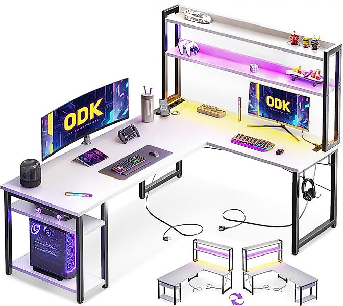 ODK Eckschreibtisch mit Stall, Reversibel Gaming Tish L Form mit LED (1-St) günstig online kaufen