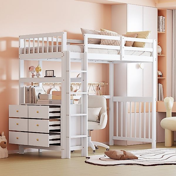 Flieks Hochbett Massivholz Kinderbett 90x200cm mit günstig online kaufen