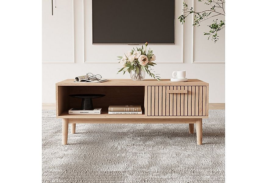 FUROKOY Lowboard aus Rattan, Wohnzimmertisch,Couchtisch aus Holz, mit Schub günstig online kaufen