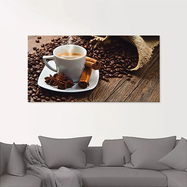 Artland Glasbild "Kaffeetasse Leinensack mit Kaffeebohnen", Getränke, (1 St günstig online kaufen