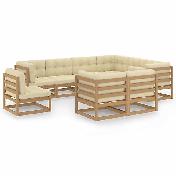 9-tlg. Garten-lounge-set Kissen Honigbraun Kiefer Massivholz günstig online kaufen